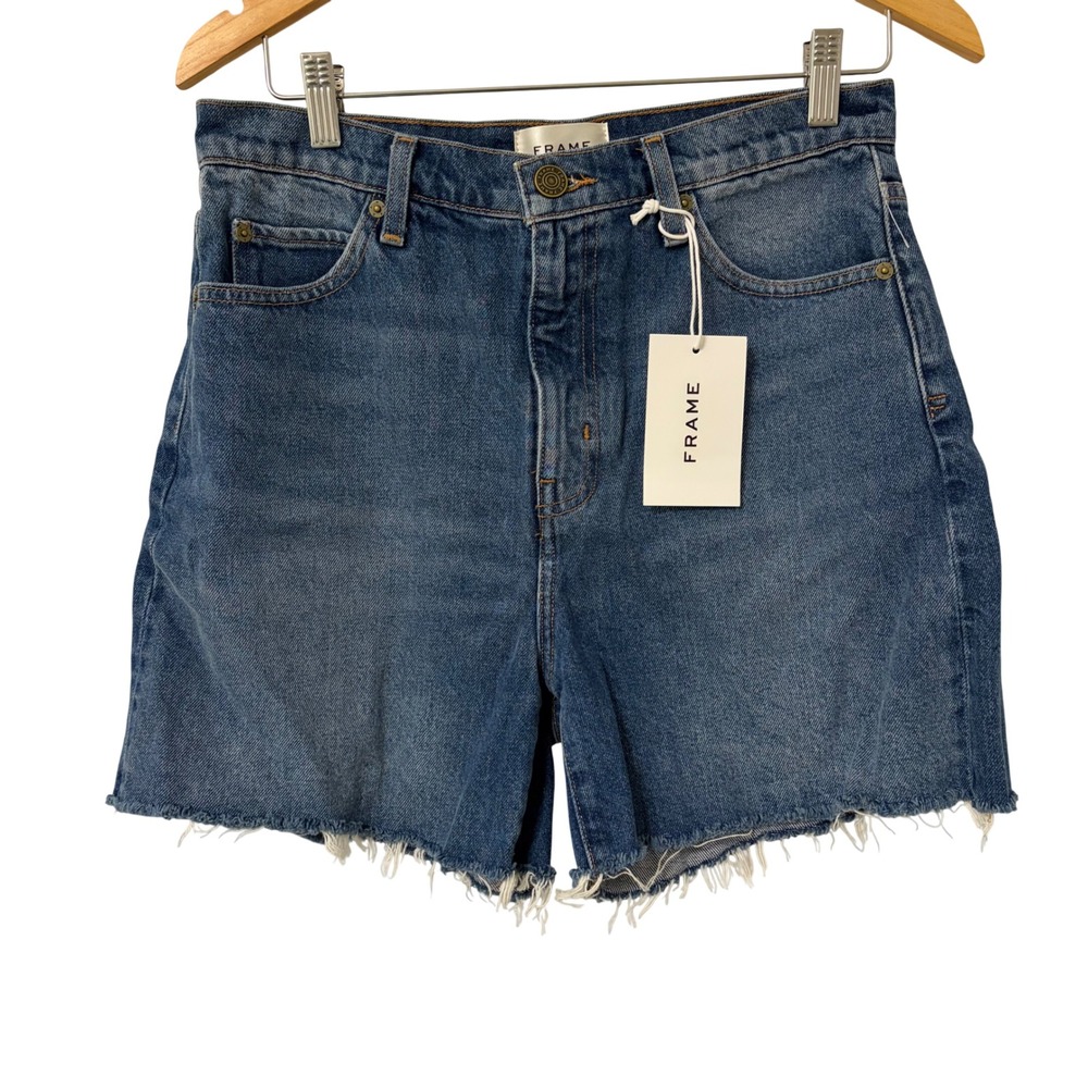 FRAME The Easy Short High Rise Raw Hem Denim Shorts MARD Blue 27 OPTESRF543